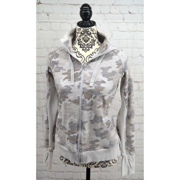 ATHLETA‎ Women's Full Zip Triumph Camo Printed Hoodie SIZE SMALL Gray Camo - Picture 1 of 6